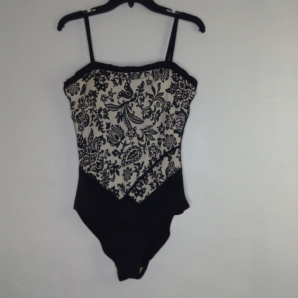 Suit! Yourself One Piece Swimsuit Womens 14 White & Black Tummy Thinner